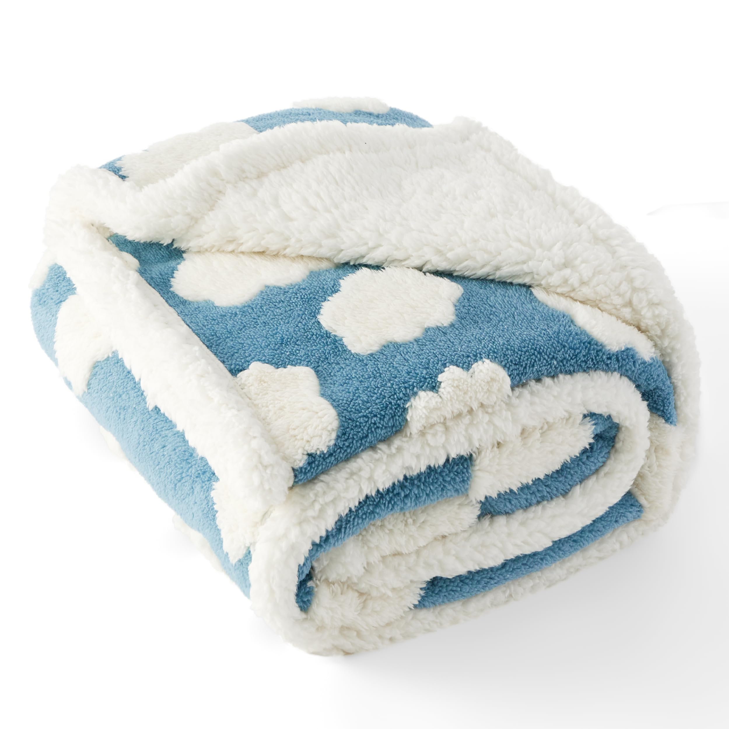 LE SURE blue sherpa fleece side up, cozy warmth for indoor naps