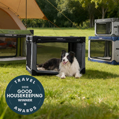 LE SURE portable travel crate with mesh windows for improved airflow and comfort.