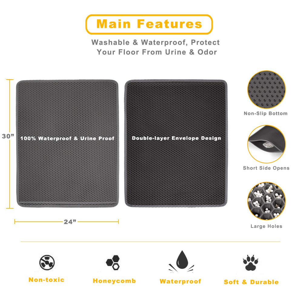 LeToo cat litter mat 30x24 gray is washable and easy to clean after use.