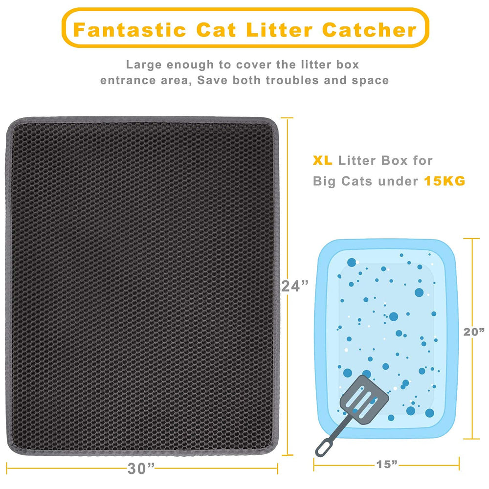 LeToo cat litter mat 30x24 gray shows waterproof bottom protecting flooring.