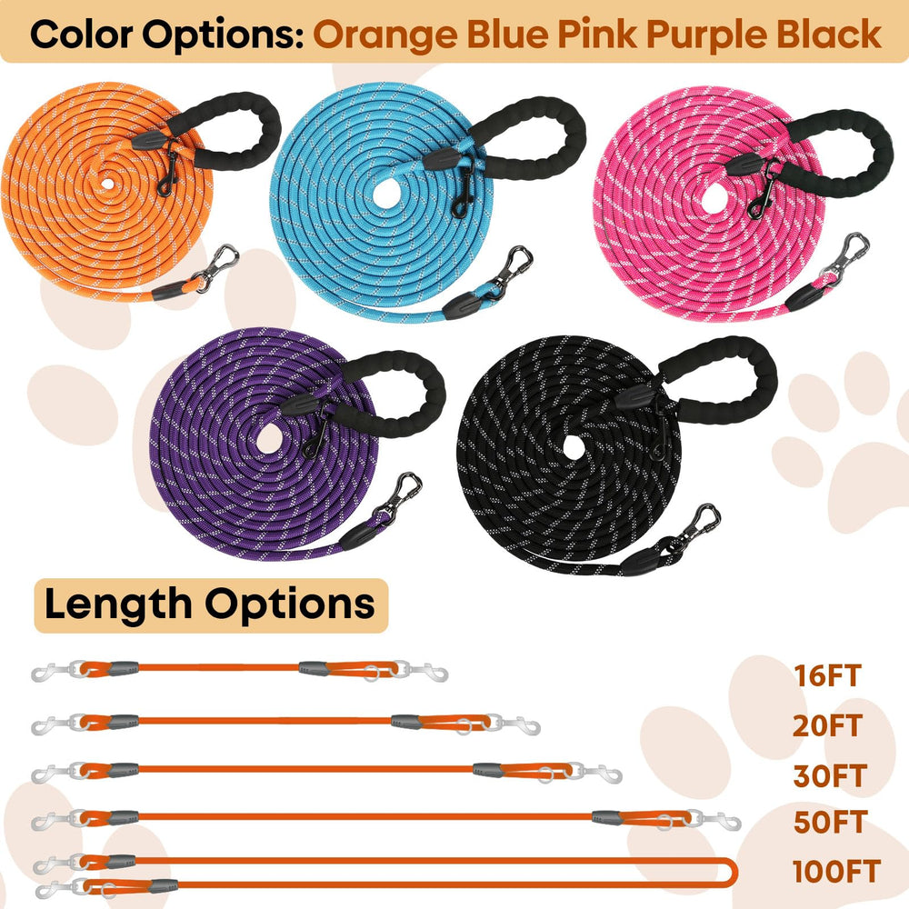 Leterno Long Dog Leash with lockable bone hook for secure training