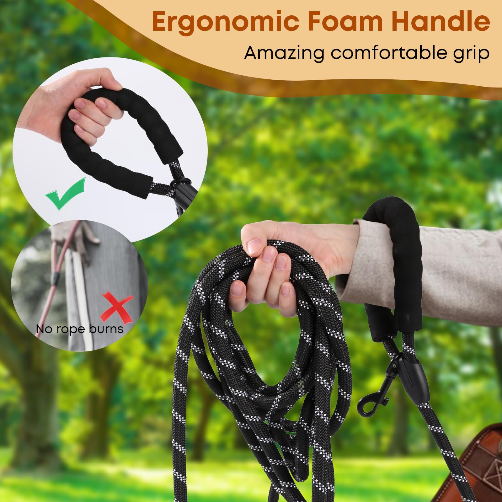 Leterno Long Dog Leash features 360-degree swivels on both ends
