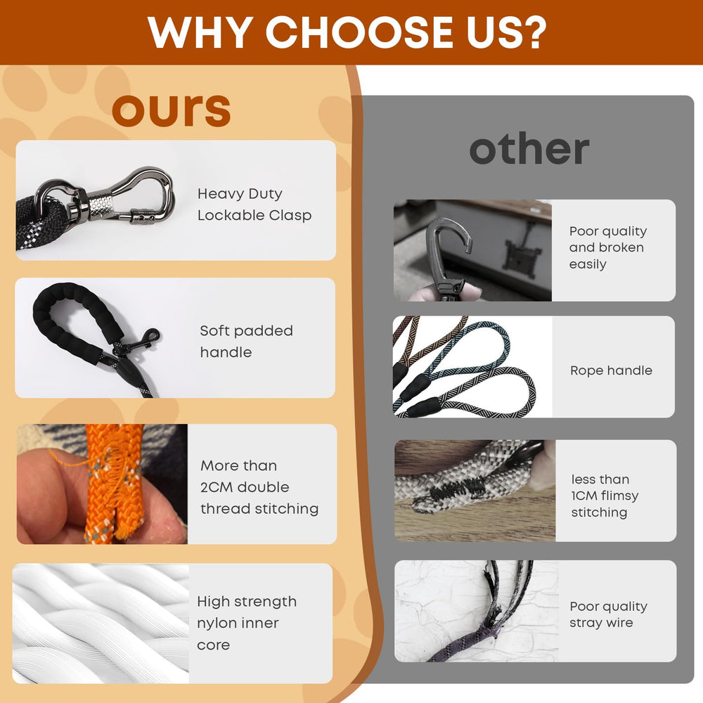 Leterno Long Dog Leash uses lightweight polyester rope to resist twisting