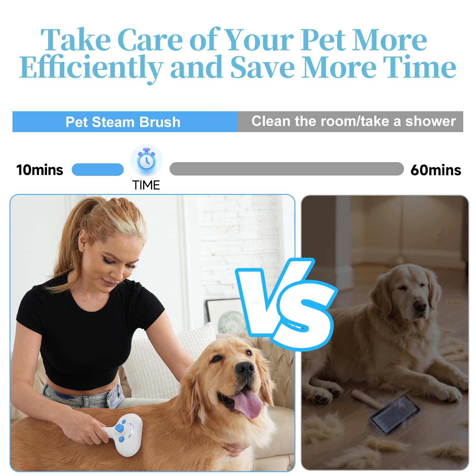 LetsFeed Pet Steam Brush compact storage in a bathroom cabinet