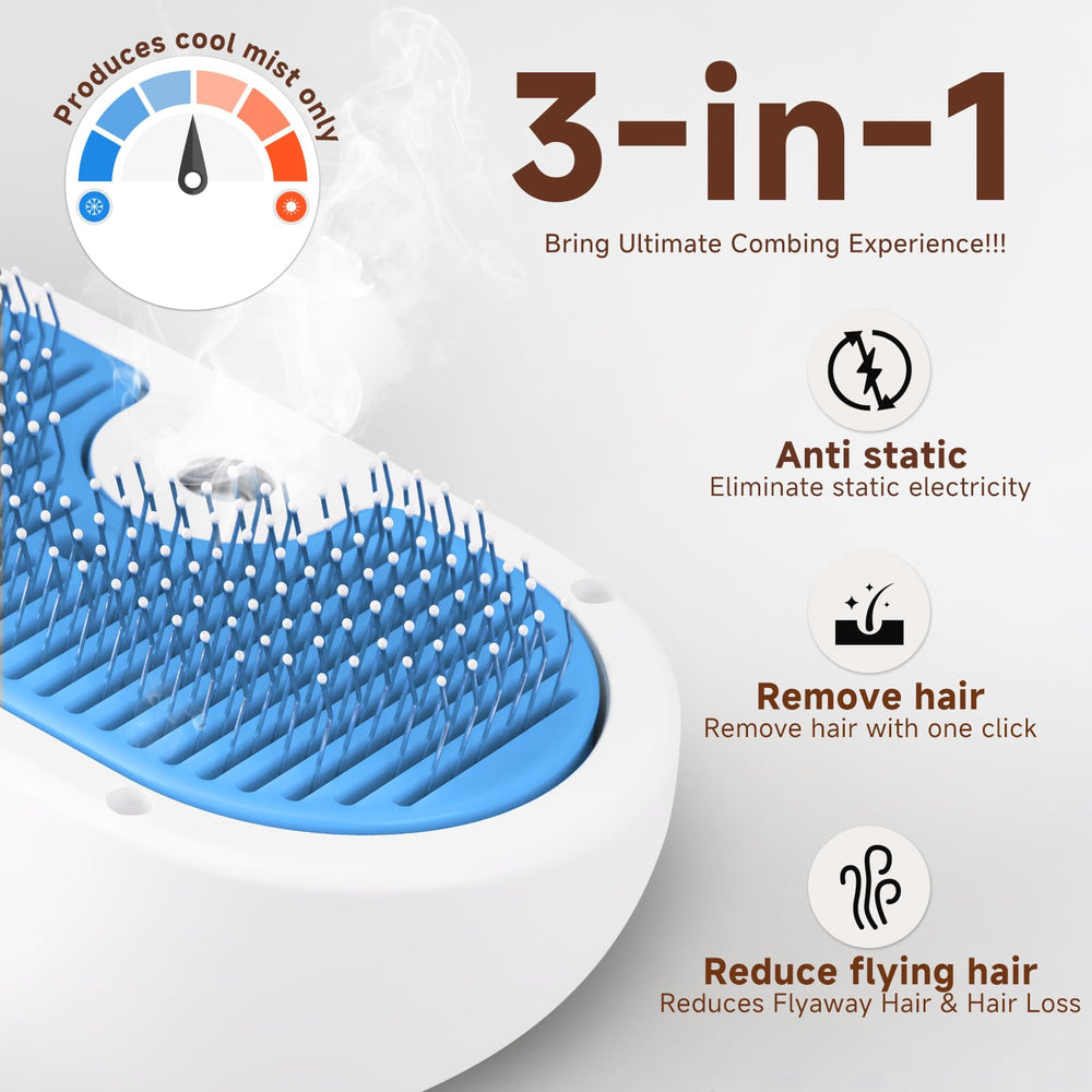 LetsFeed Pet Steam Brush close-up shows shedding control for long-haired cats.