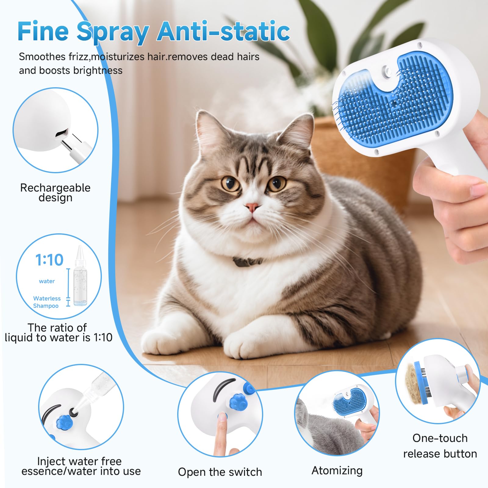 LetsFeed Pet Steam Brush undercoat rake compatibility for thorough grooming.