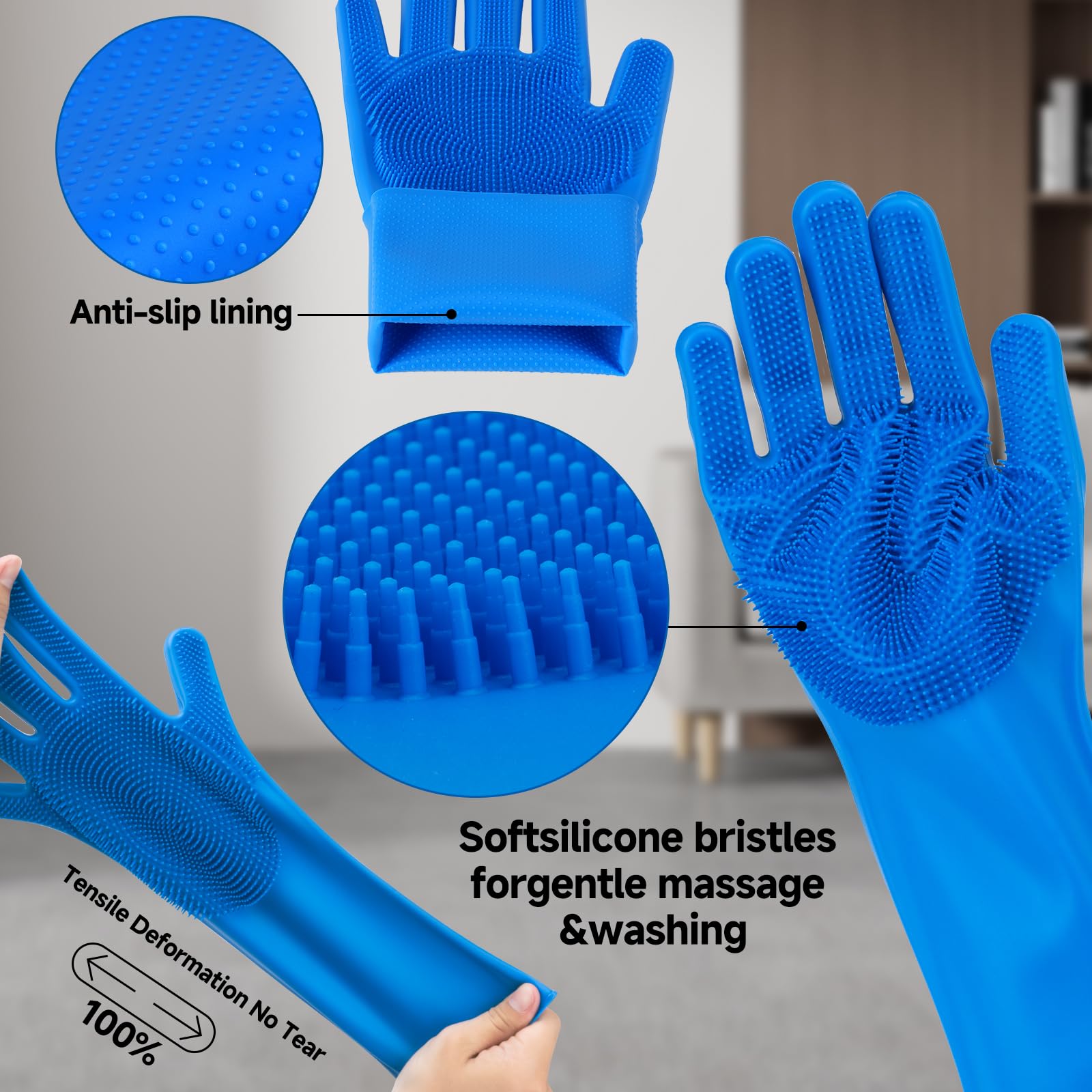 LetsFeed silicone bath mitt gliding over fur for deep cleaning.