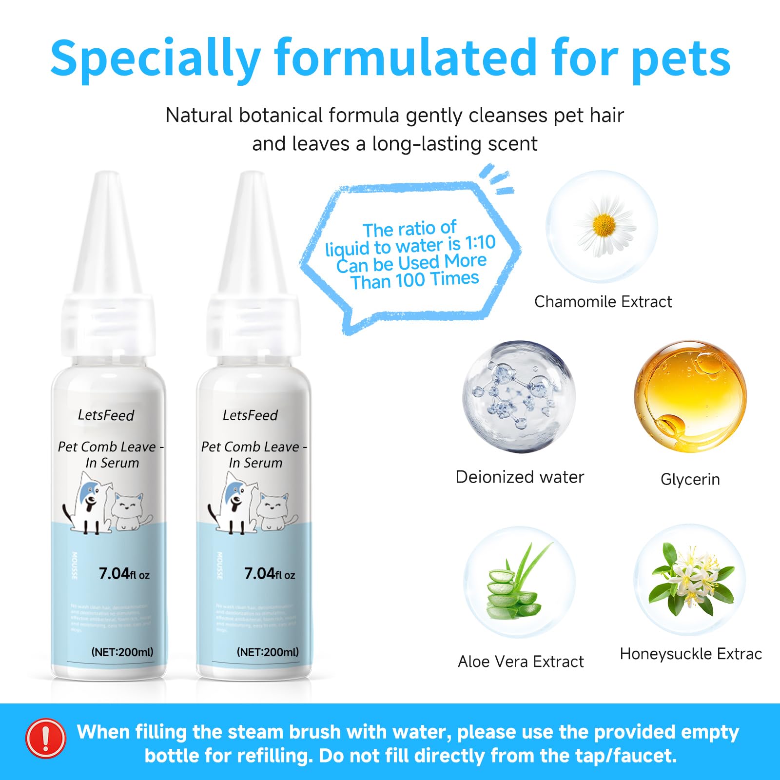 LetsFeed waterless shampoo concentrate bottle for quick dilution and between-bath care.