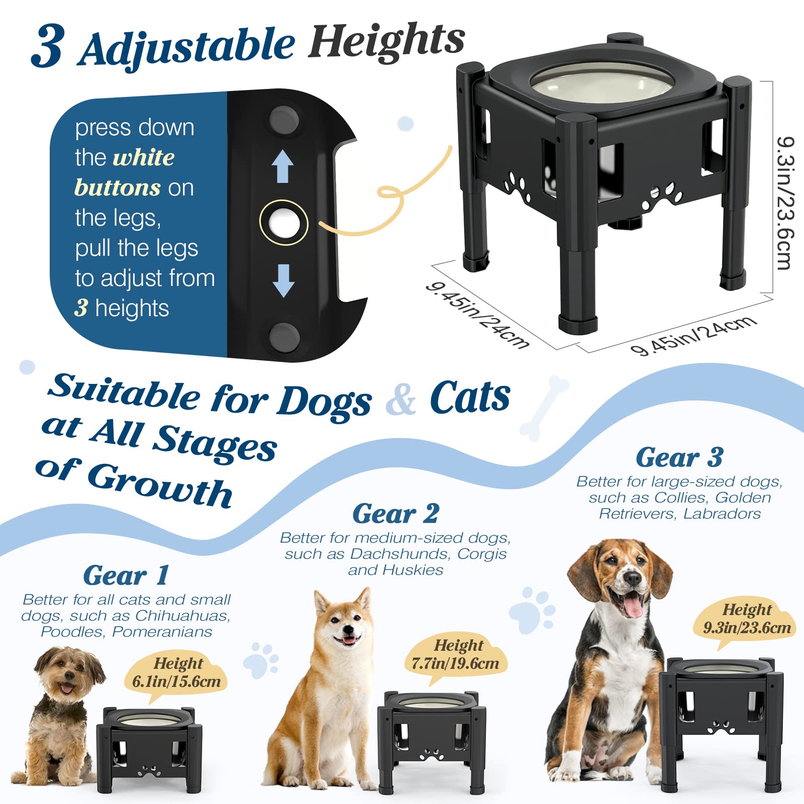 Lewondr elevated dog water bowl with 3-height adjustment.