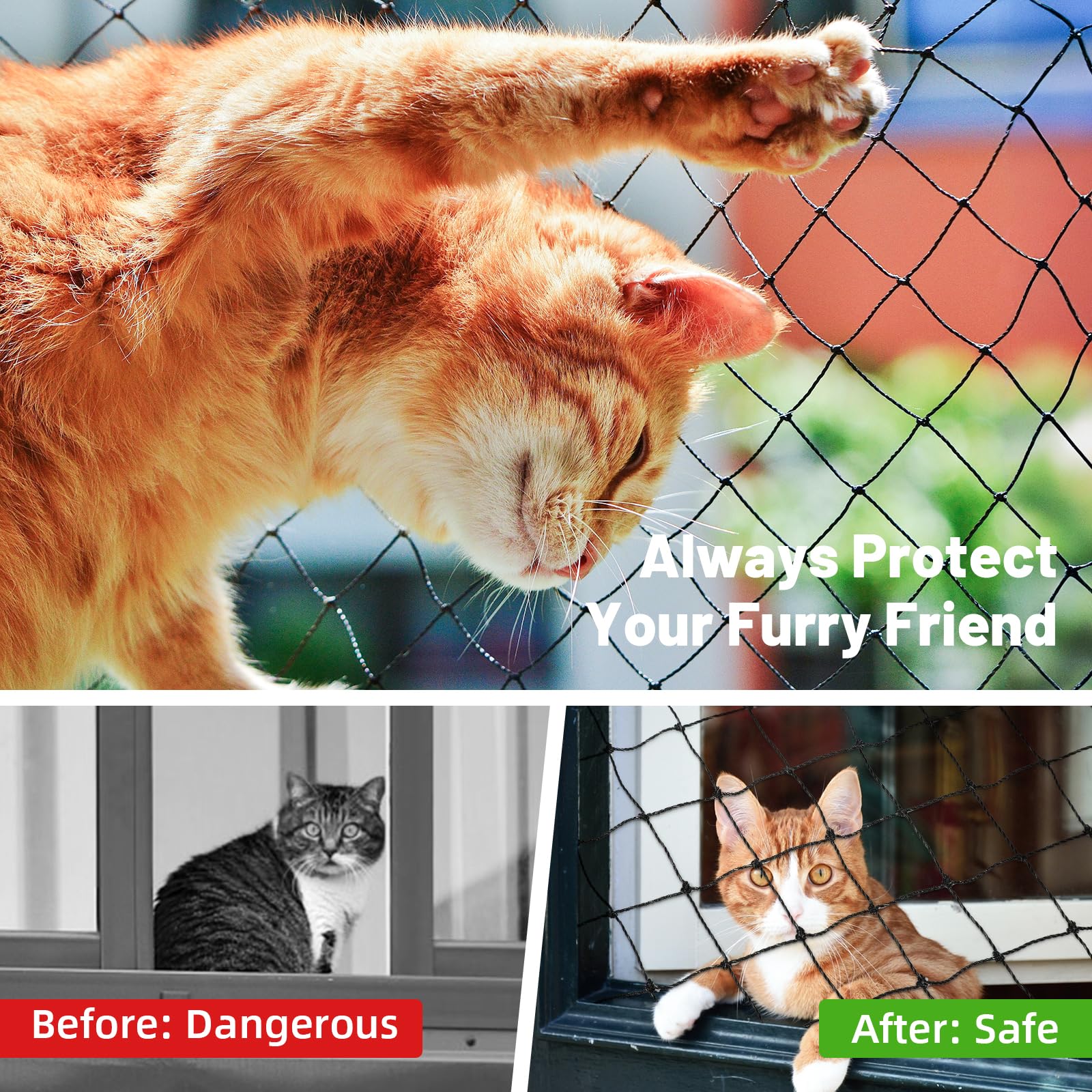 Lewondr cat netting easy-install guide demonstrates quick setup for framing the balcony.
