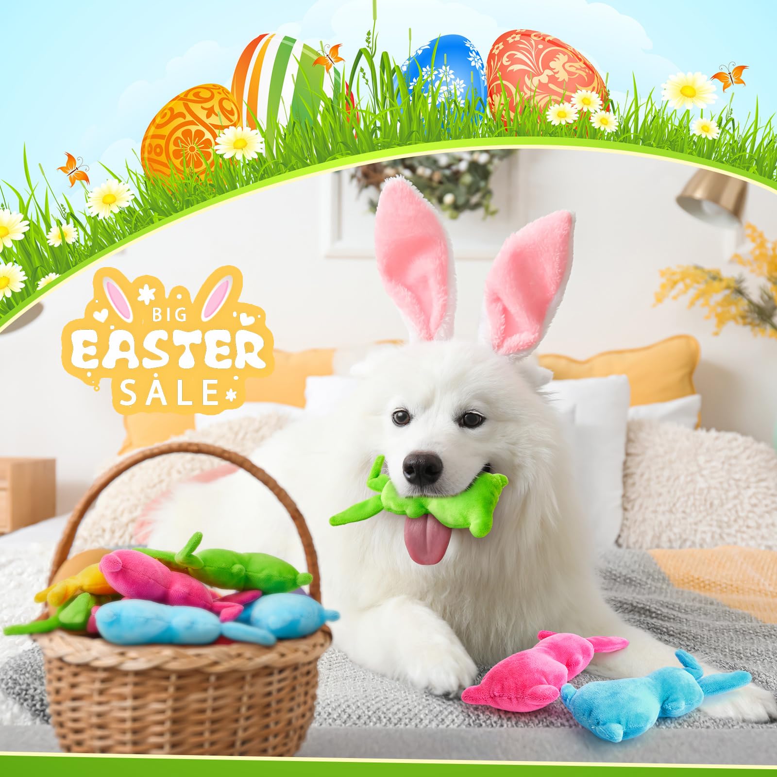 Leyndo blue Easter bunny dog toy designed for tossing and fetching