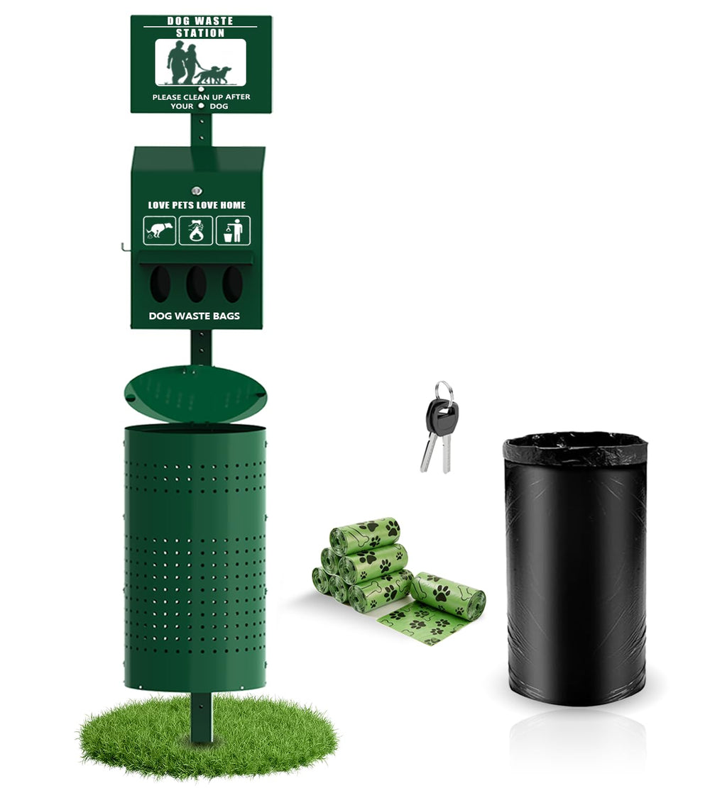 Lezbanz Dog Waste Station with lid for secure outdoor waste containment