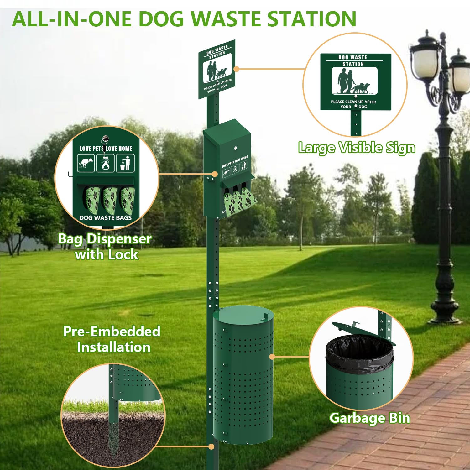 Lezbanz Dog Waste Station lockable dispenser for easy bag access