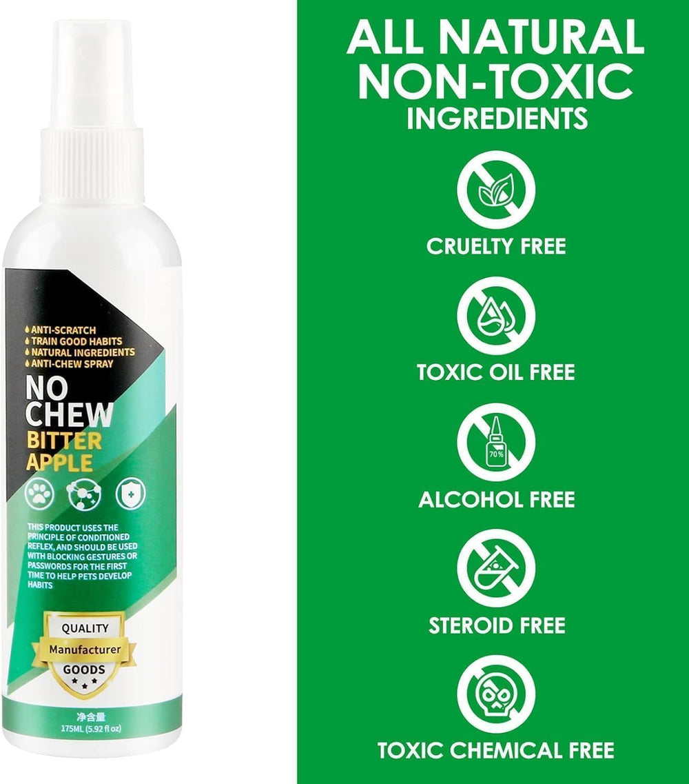 LFJUNW Bitter Apple Spray shows colorless liquid for discreet deterrence.