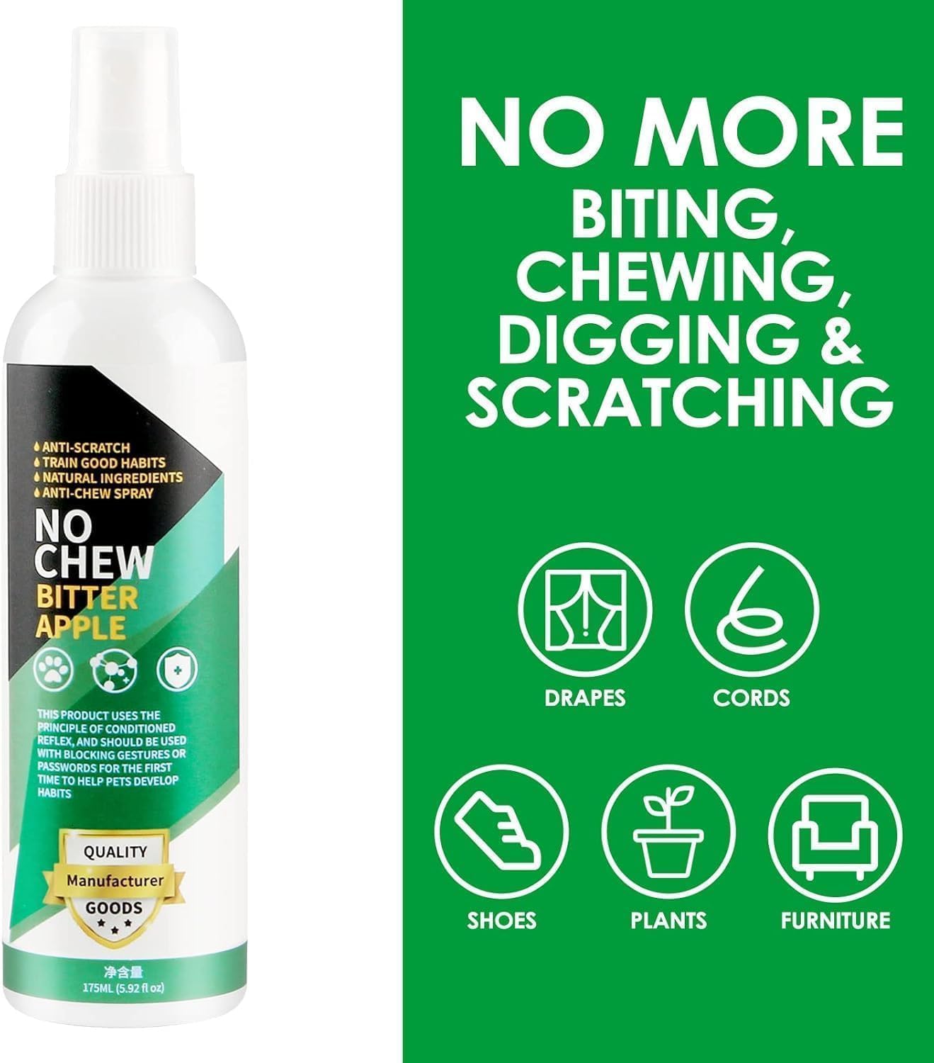 LFJUNW Bitter Apple Spray supports training by reducing biting and licking.