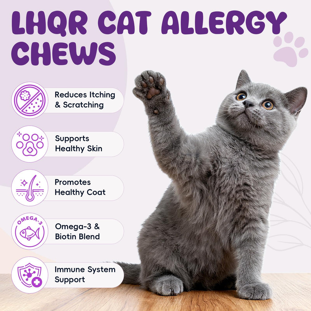 LHQR cat allergy chews chicken flavor close-up emphasizing tasty feeding.