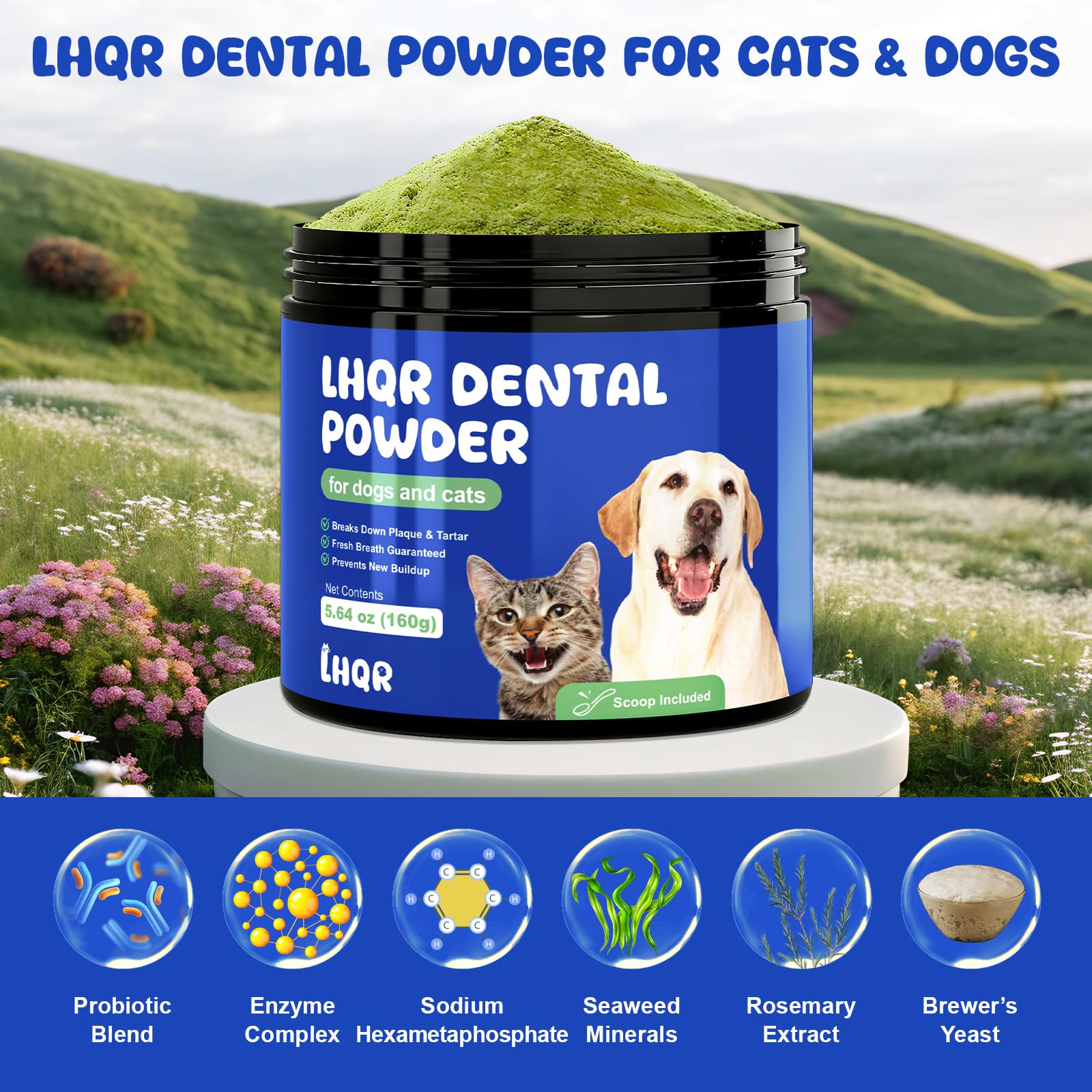 LHQR dog dental powder mixing in food demonstrates easy oral care