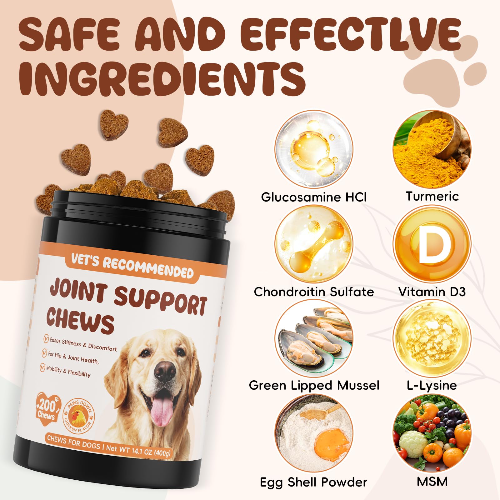 LHQR dogs hip joint chews chicken flavor ready-to-serve treats.
