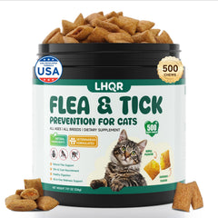 LHQR flea and tick chews for cats in chicken flavor, easy daily dosing.