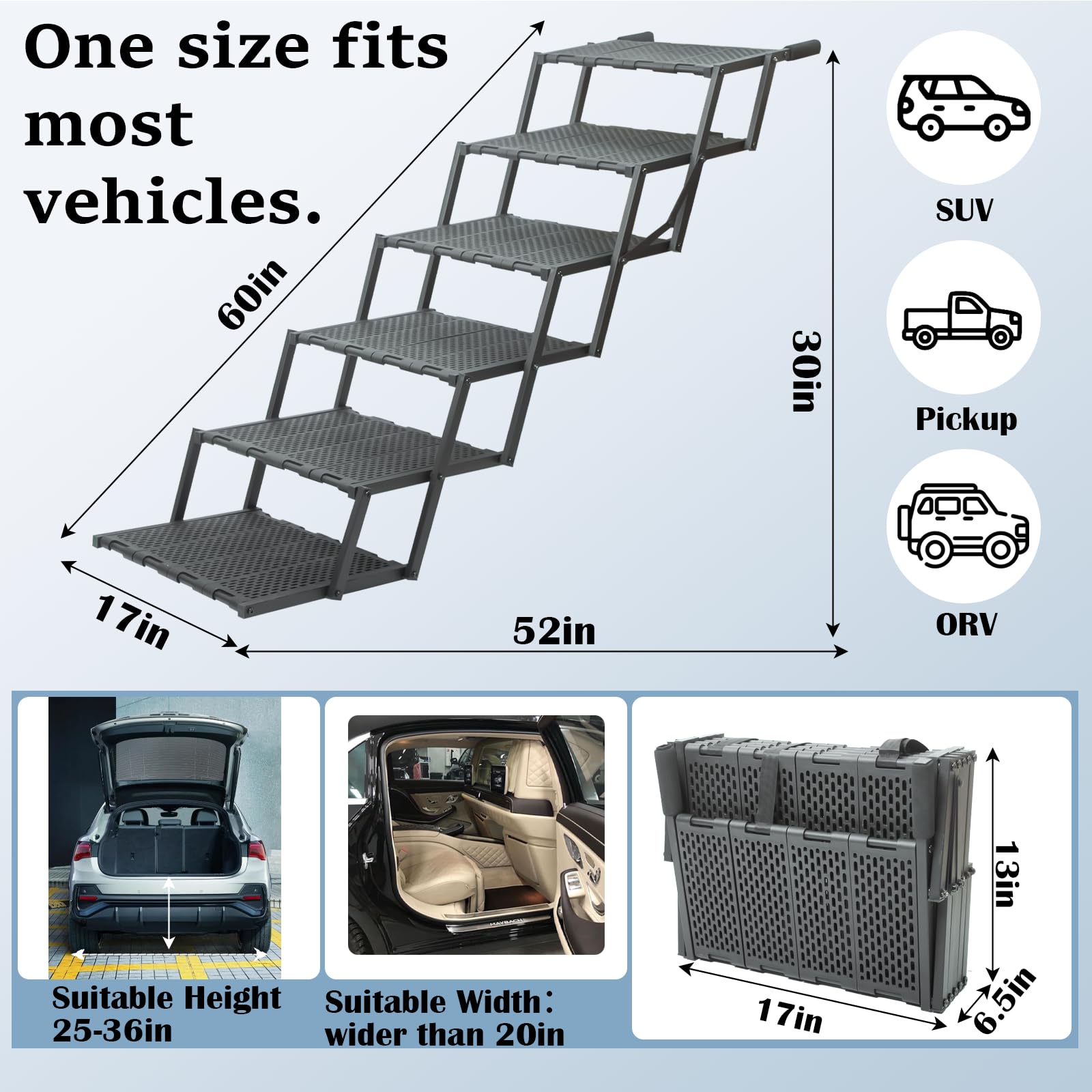 LIALEX dog ramp adjustable height for versatile fit in cars and SUVs.