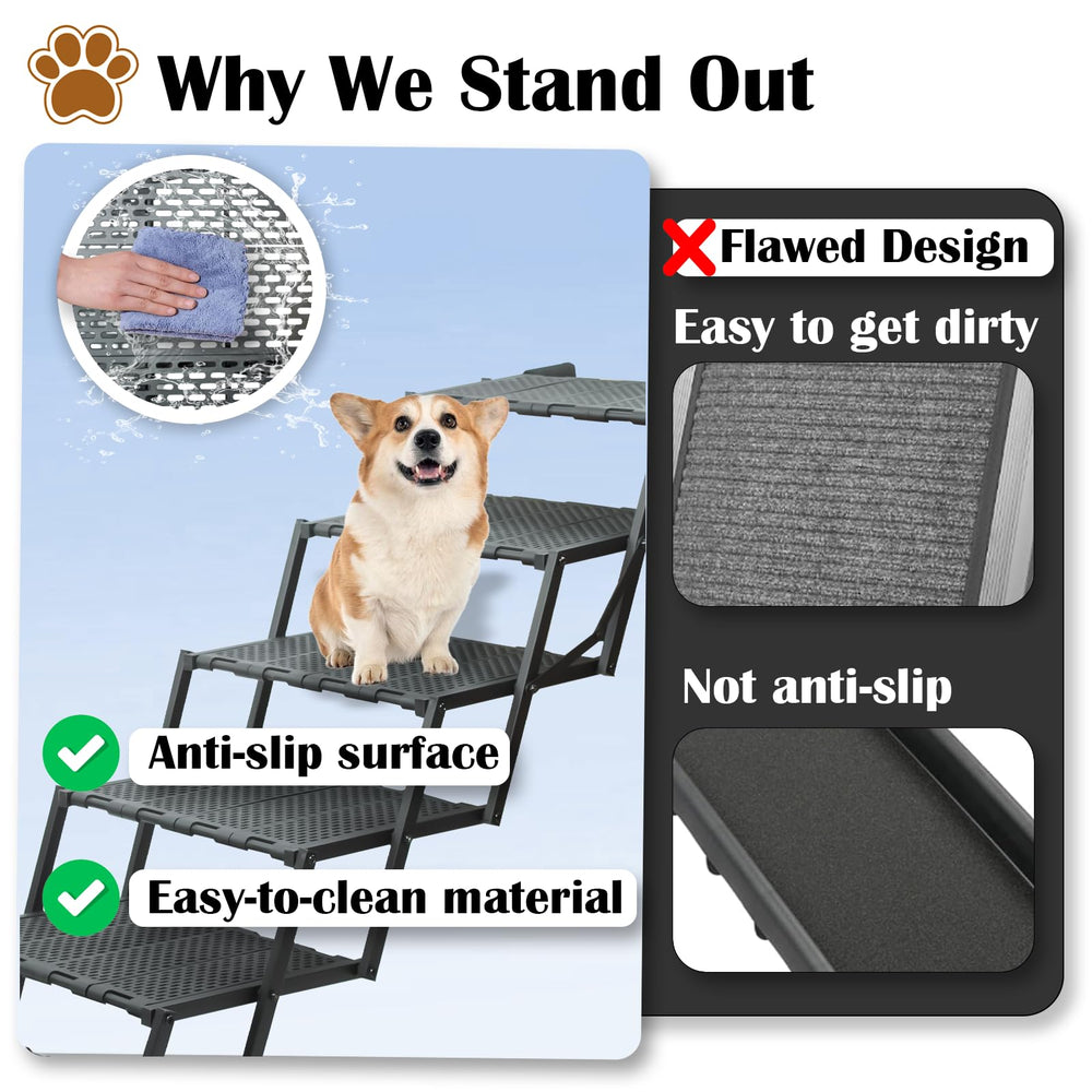LIALEX dog ramp anti-slip surface ensures secure footing in all weather.