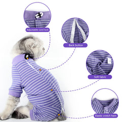 LIANZIMAU cat recovery suit shows the long sleeve design for a tidy fur area.