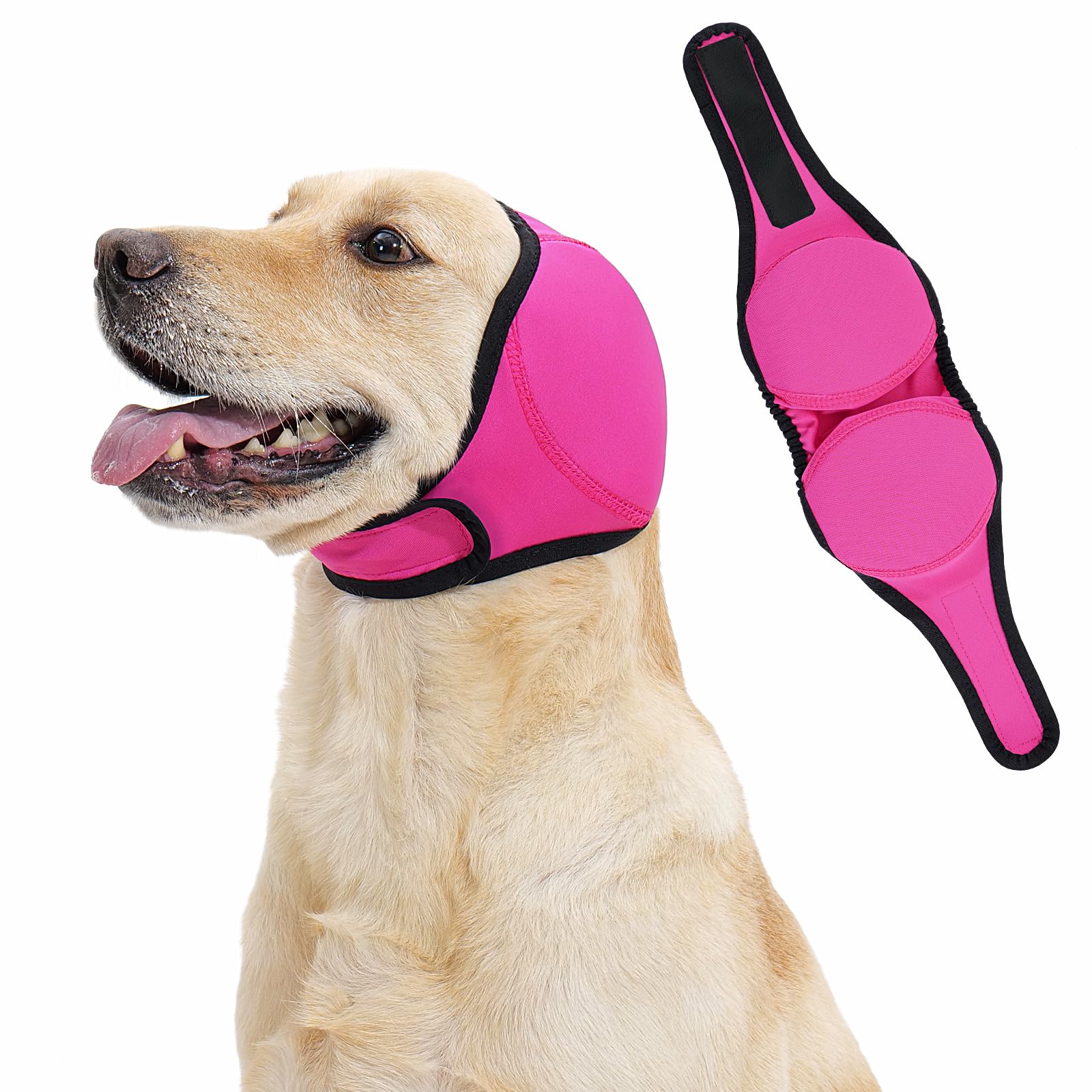LIANZIMAU Quiet Ears worn on a dog for calm during fireworks.