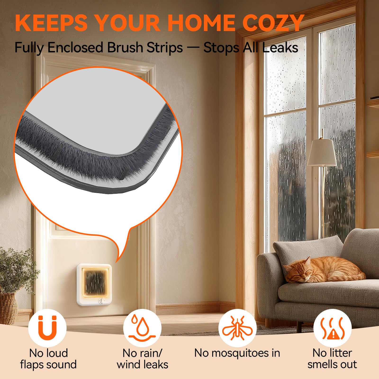 LIBBEPET door with brush seal helps keep bugs out and odors contained.