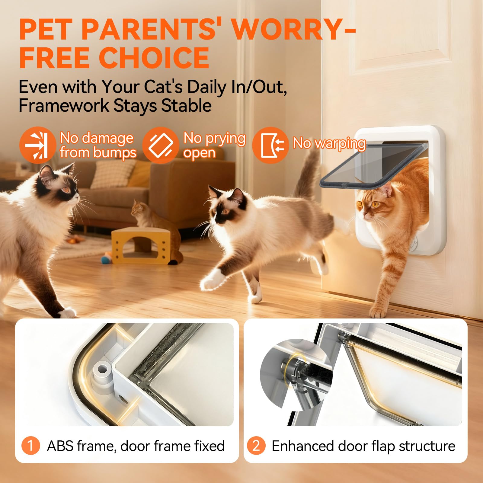 LIBBEPET cat door with brush-seal reduces bugs and odors.