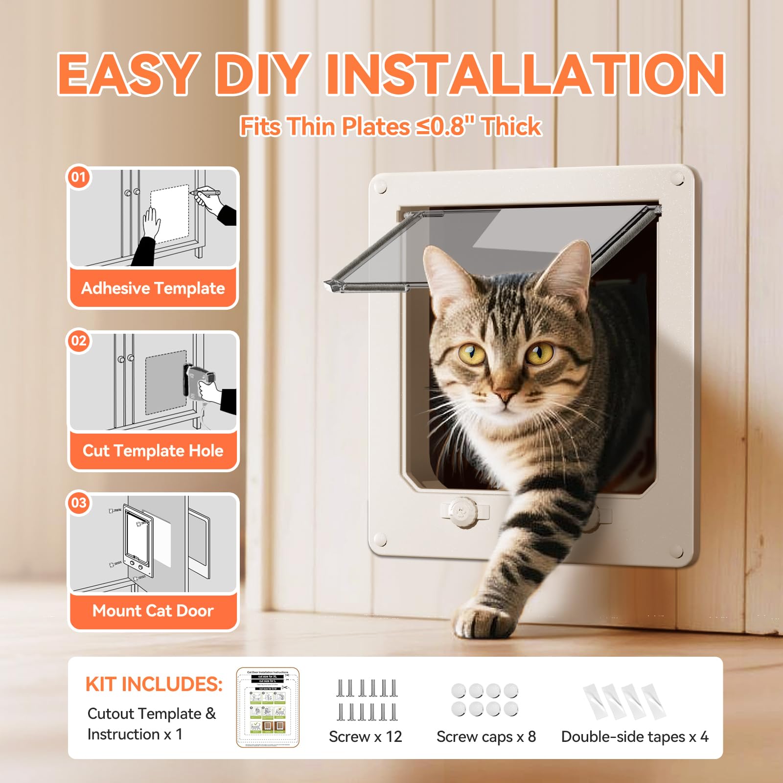 LIBBEPET window-ready cat door fits glass or wood frames securely