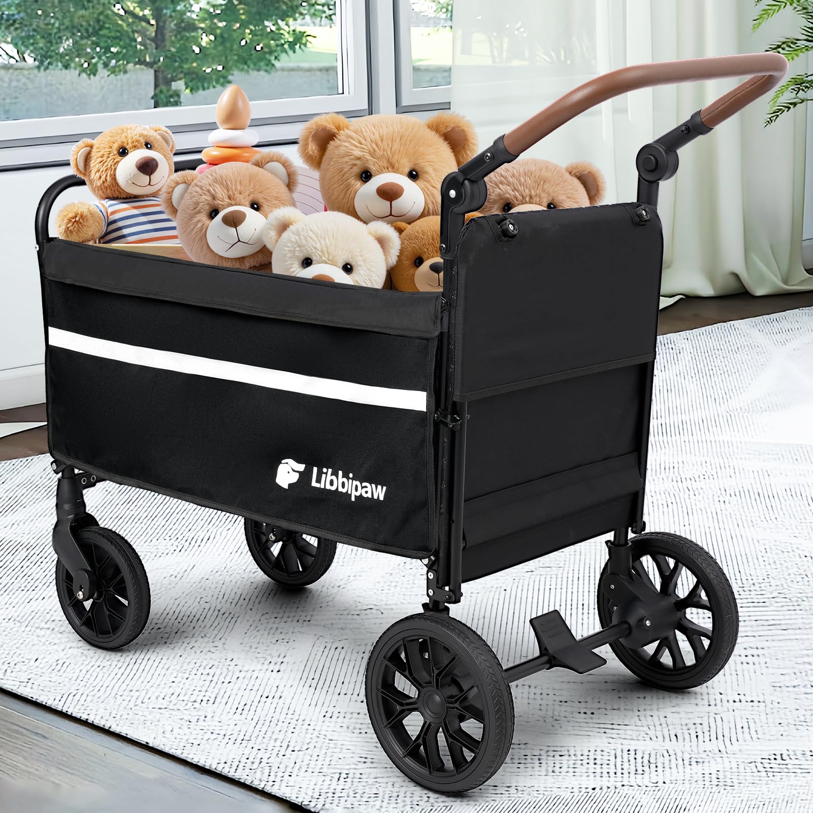 Libbipaw dog wagon adjustable-handle enables comfortable pushing for different heights.