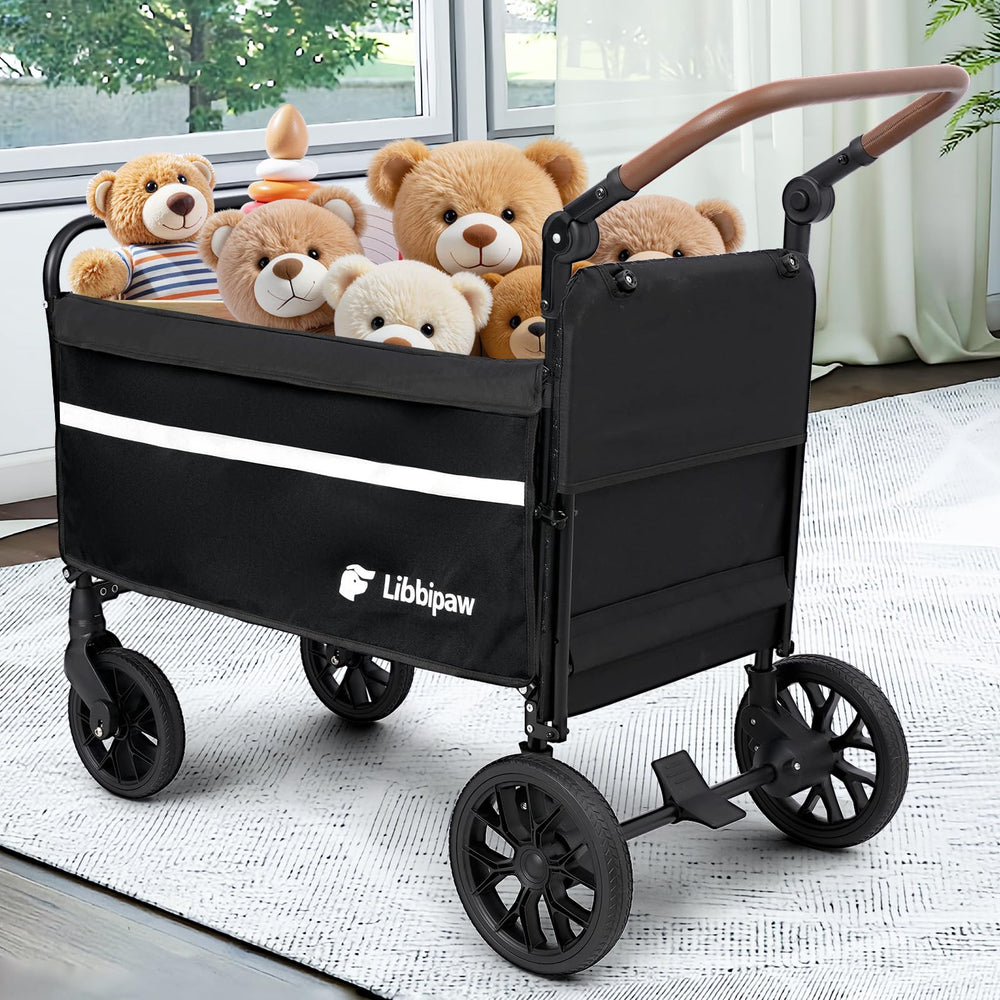 Libbipaw dog wagon adjustable-handle enables comfortable pushing for different heights.