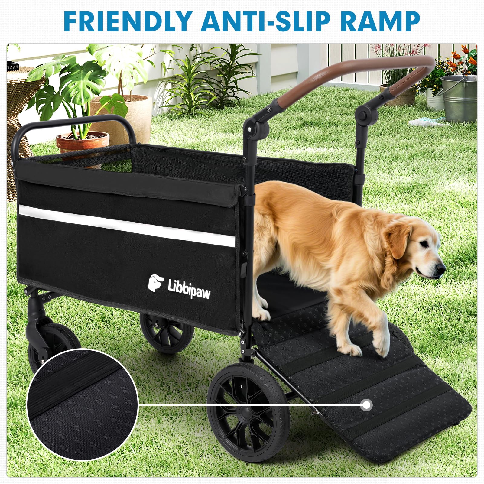 Libbipaw dog wagon all-terrain-wheels glide on grass and gravel.