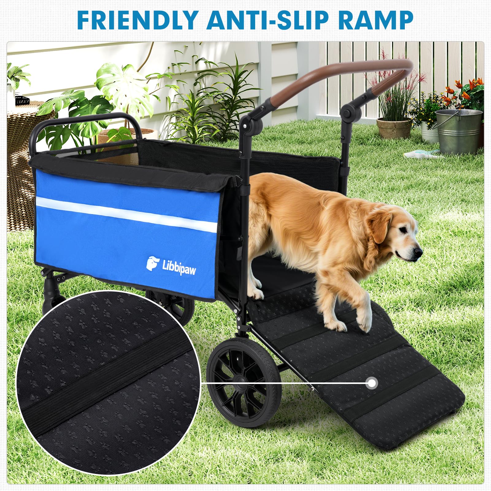 Libbipaw anti-slip ramp blue improves safe entry for seniors or recovering dogs.