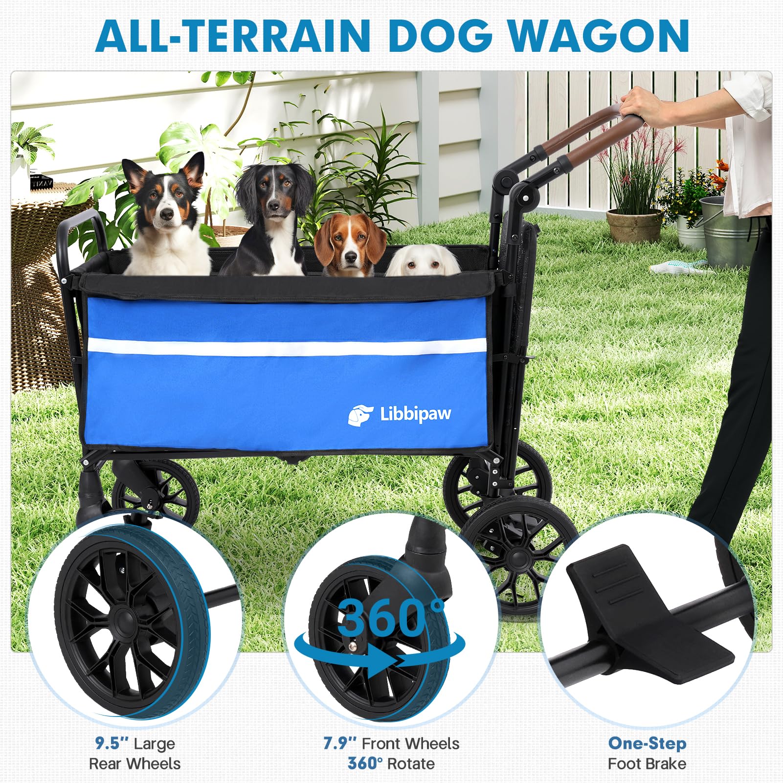 Libbipaw one-step brake blue provides quick, secure stops on slopes.