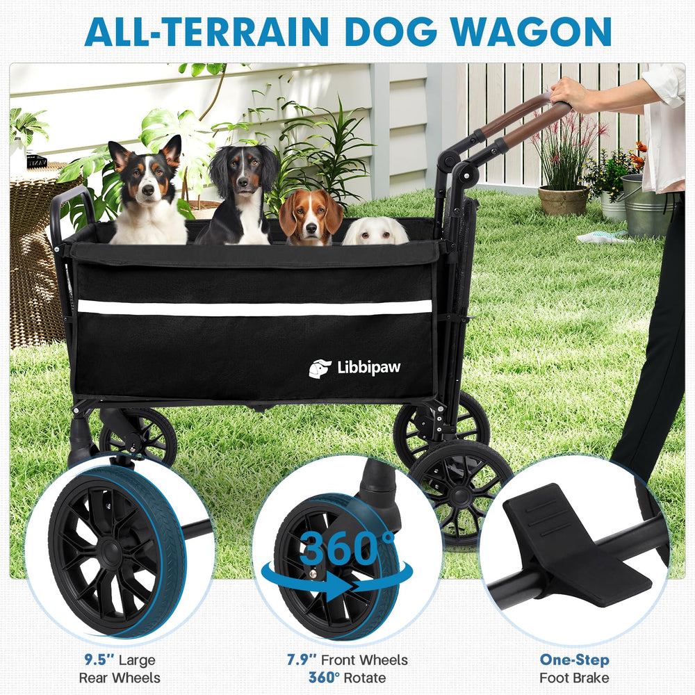 Libbipaw dog wagon one-step brake keeps the wagon secure on slopes.