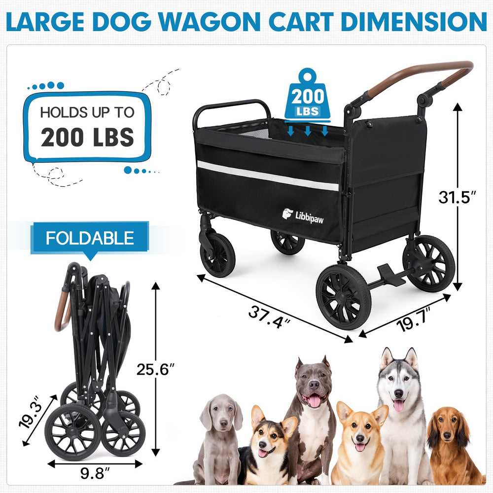 Libbipaw dog wagon side-pockets store leashes and treats for outings.