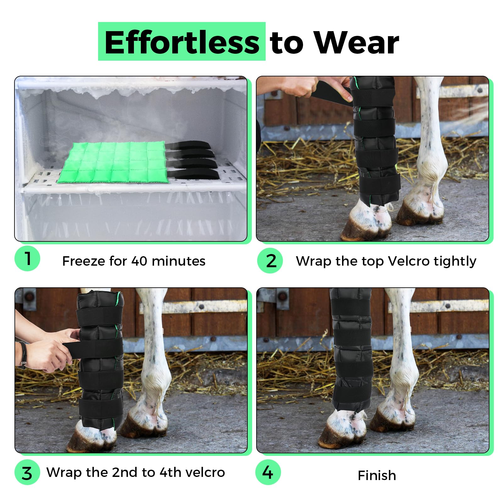 Libbipaw ice boots used during stall rest for steady cooling