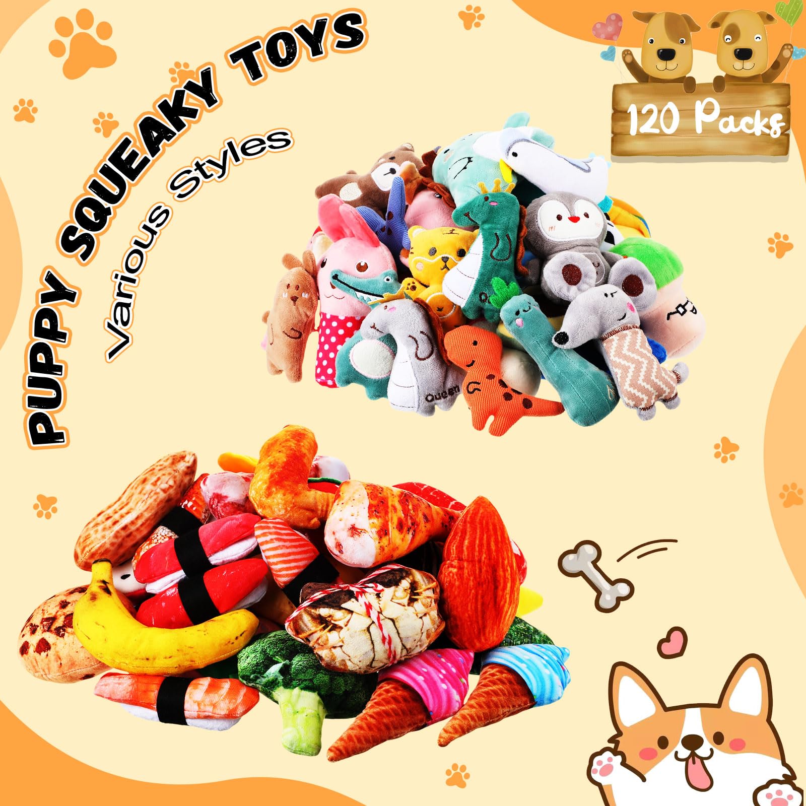 Libima plush dog toys bundle with fruit and veggie shapes for interactive play