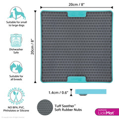 LICKIMAT Tuff chew-resistant base supports dogs during treats.