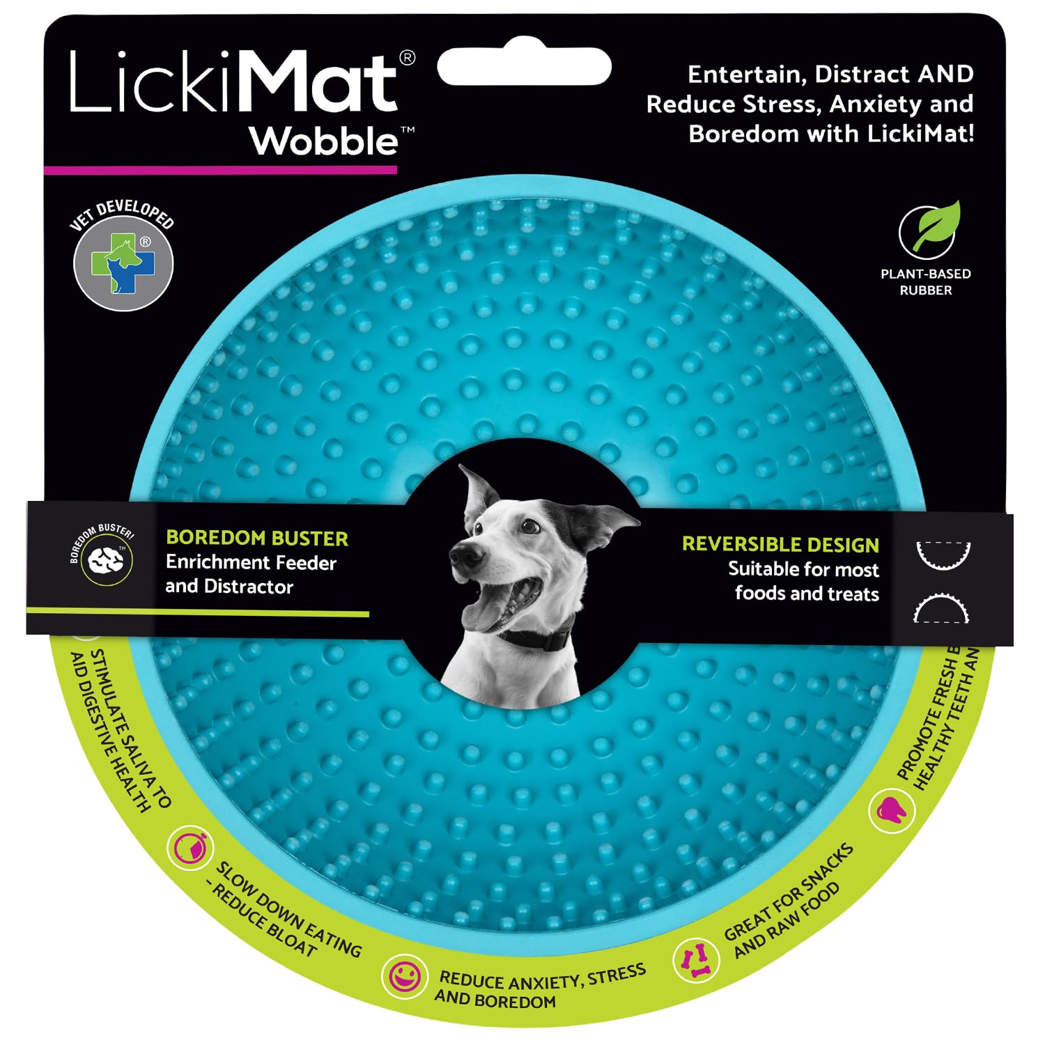 LICKIMAT Wobble dog slow feeder in turquoise slows meals while entertaining
