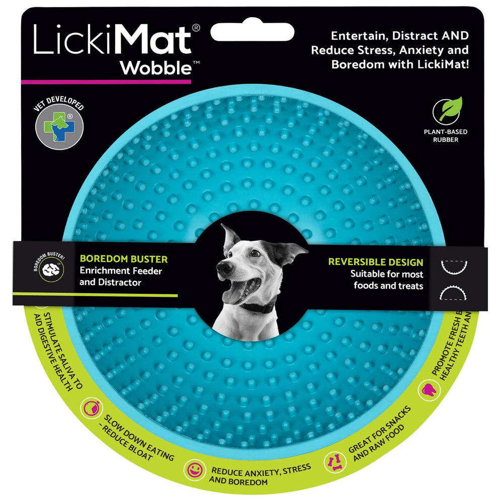LICKIMAT Wobble dog slow feeder in turquoise slows meals while entertaining