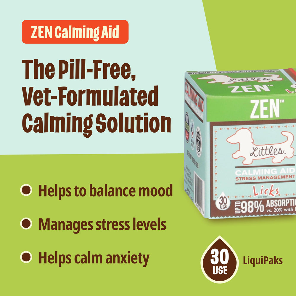 Close-up of a Zen Calming Aid packet showing smooth gel and easy dosing.