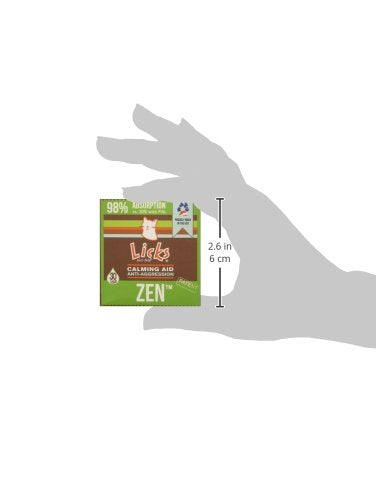 Licks Zen chicken flavor packets emphasize tasty quick-use calming for cats.