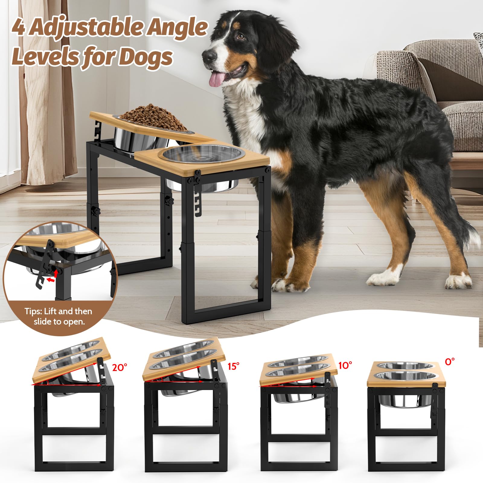 LIDTOP adjustable height and tilt demonstrates customizable dining angle.