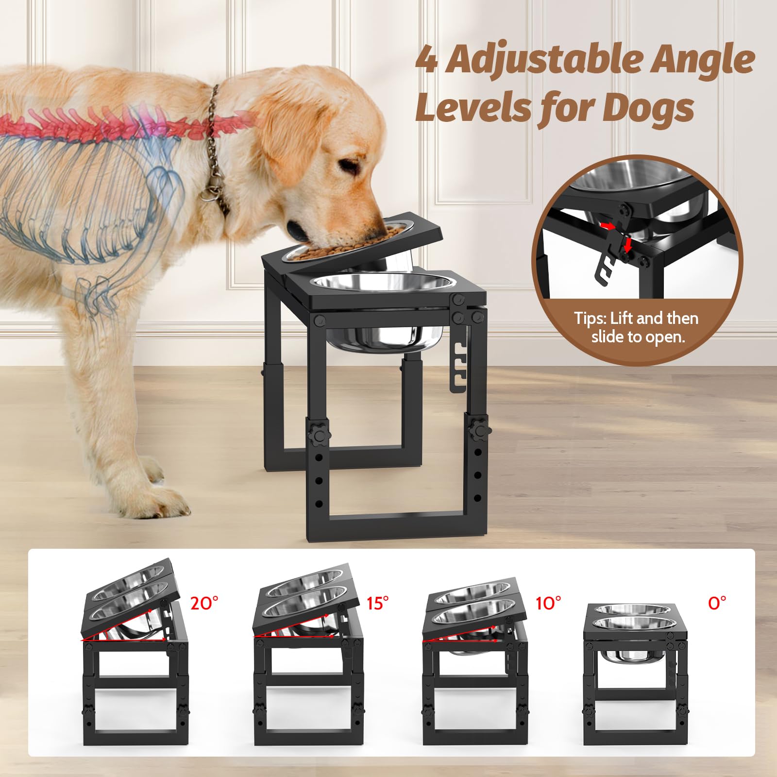 Sturdy iron-frame LIDTOP stand supports medium dogs during meals.