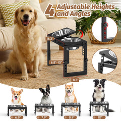 LIDTOP elevated dog bowl stand, front view with two bowls for easy access.
