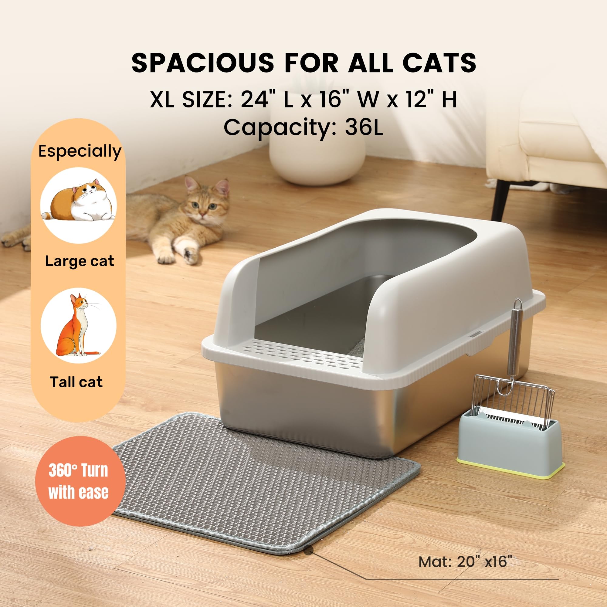 Lietom high-sided guard protects from splashing and keeps litter contained.