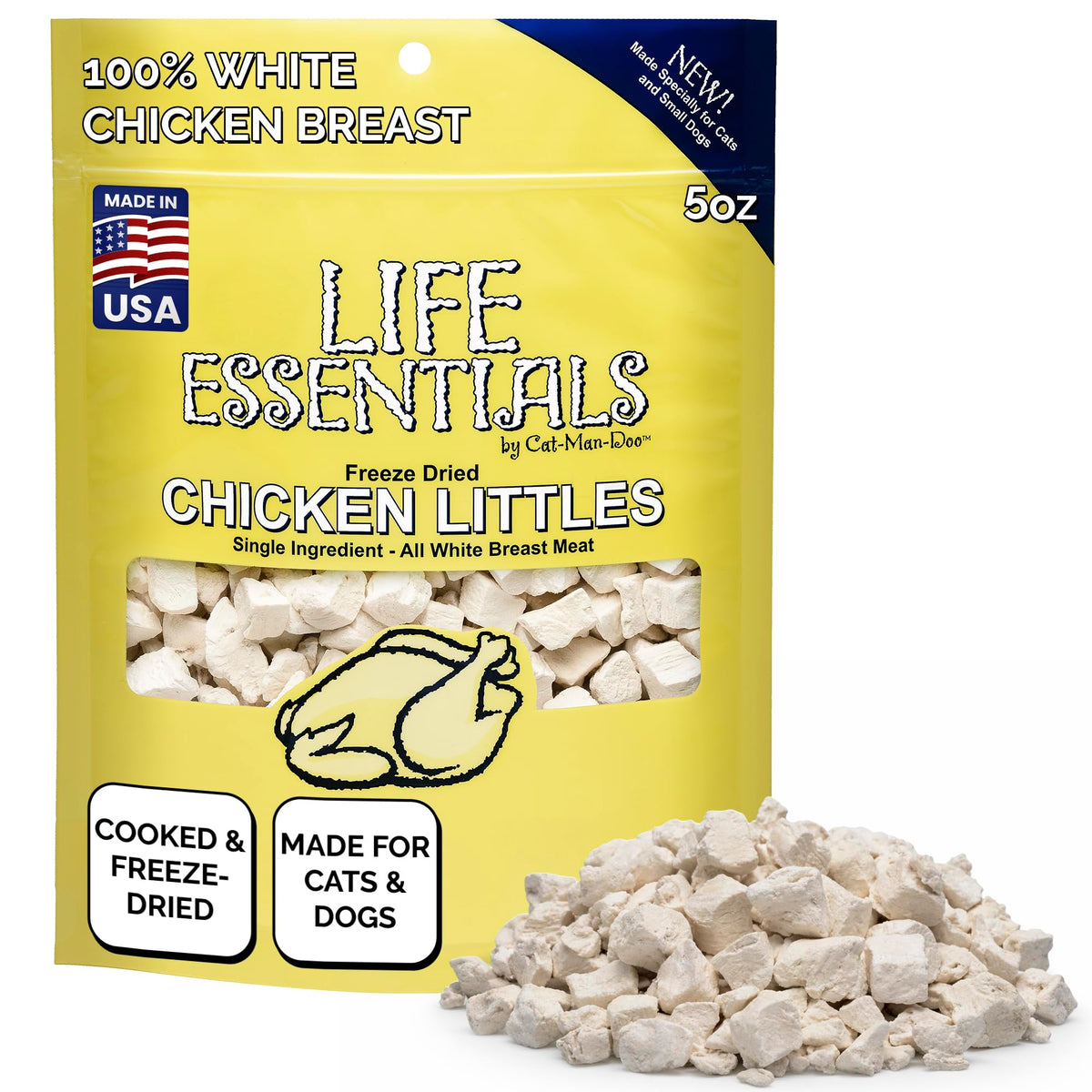 Life Essentials Chicken Littles bag label close-up, ideal for quick rewards.