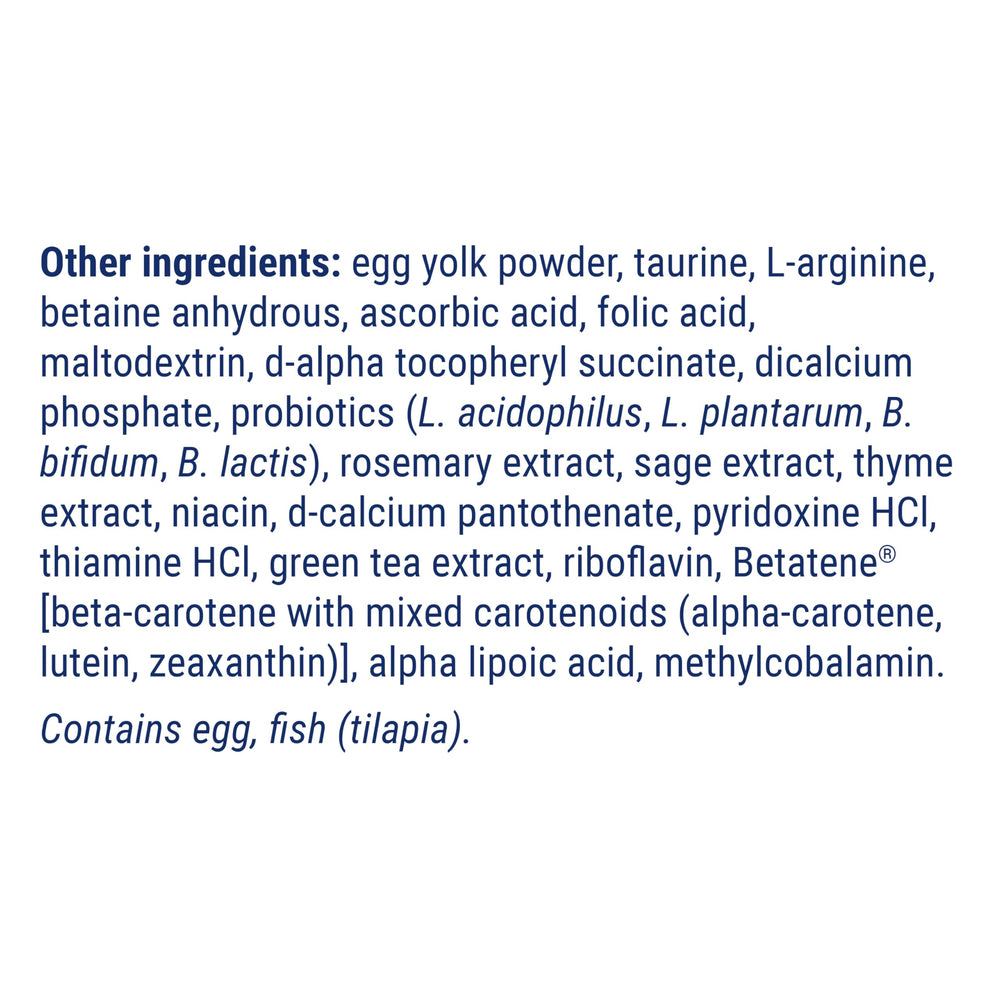 Life Extension Cat Mix L-arginine and taurine support heart and eye health.
